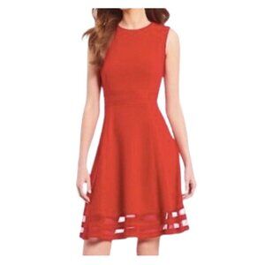 Calvin Klein Illusion Stripe Fit Flare Sleeveless Dress Red Size 14